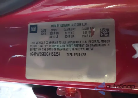 2016 Buick Verano Sport Touring Group z USA, uszkodzony, nr VIN 1G4PW5SK0G4152254